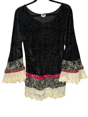 Ivy Jane Boho Velvet Embroidered Peasant Tunic Whimsigoth Fairycore Size Medium